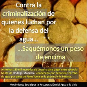 “Criminalización… saquémonos un peso de encima” campaña de apoyo a Rodrigo Mundaca de MODATIMA